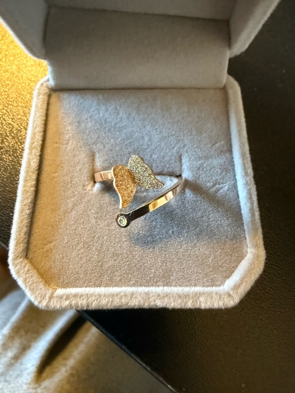 Rose Gold-Tone Double Wing Open Ring with Clear Accent Stone